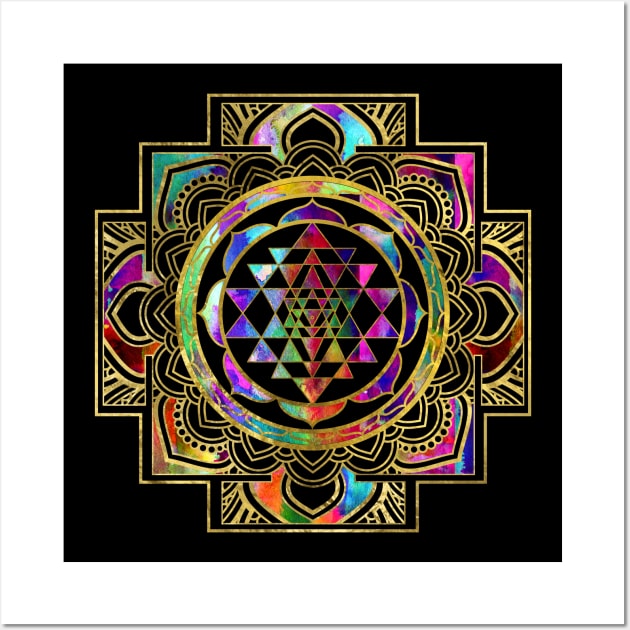 Colorful Gold framed Sri Yantra Sri Chakra Wall Art by Nartissima